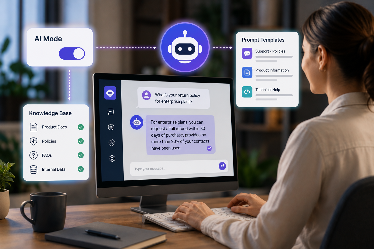 Plumb5 chat preview panel showing a live conversation with a customer