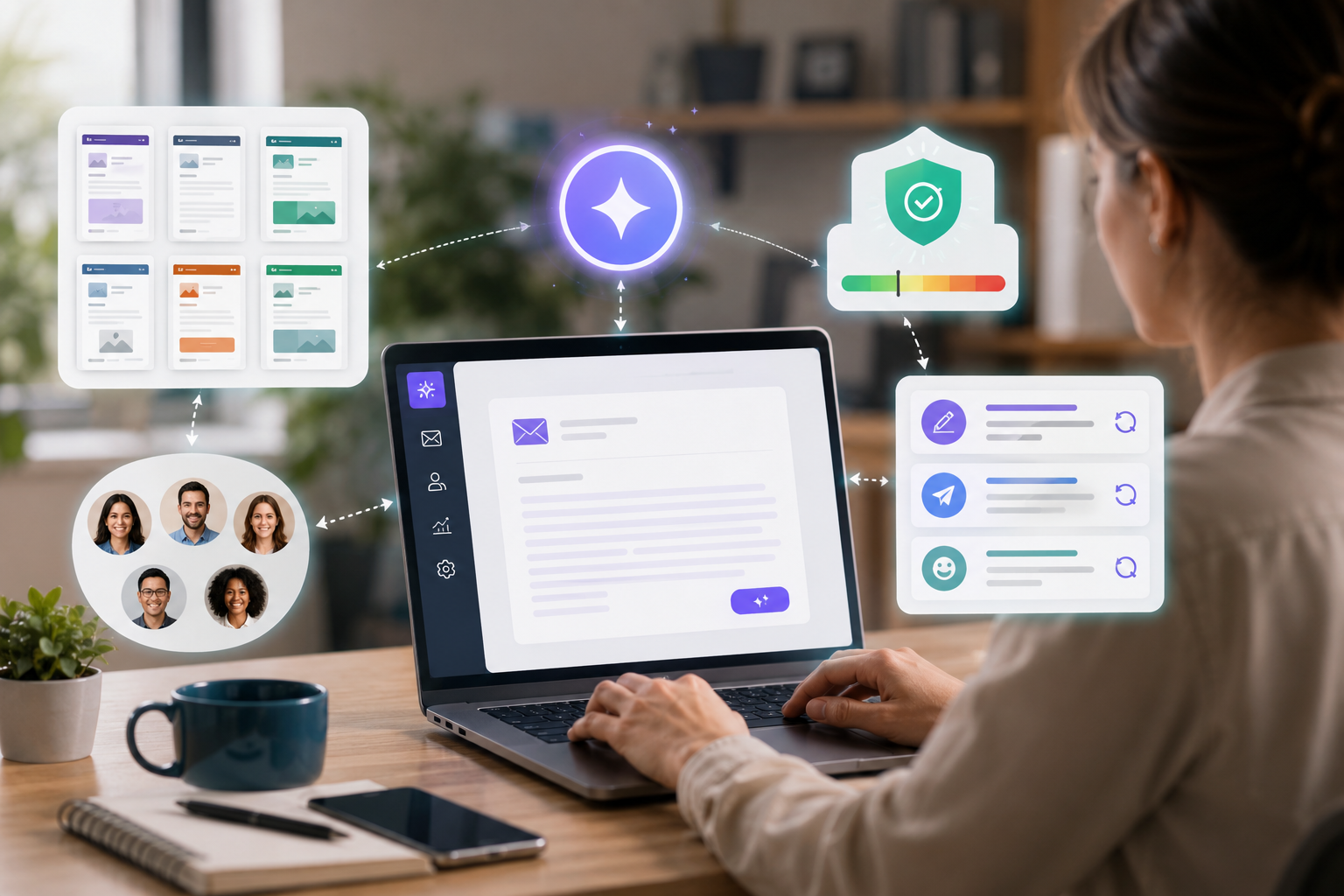 Plumb5 AI email draft with spam score and tone matched to audience