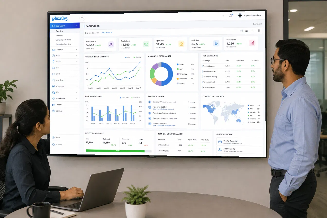 Plumb5 custom dashboard with drag and drop widgets