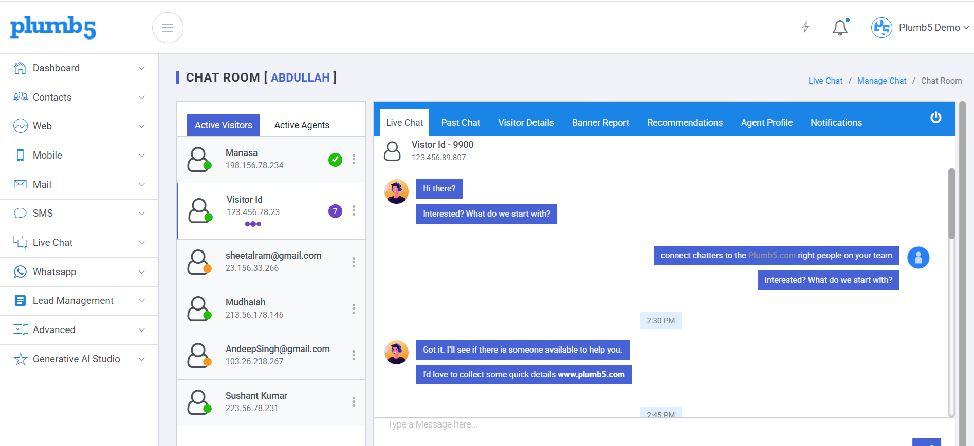 Plumb5 Live Chat routing a request to an agent based on visitor type