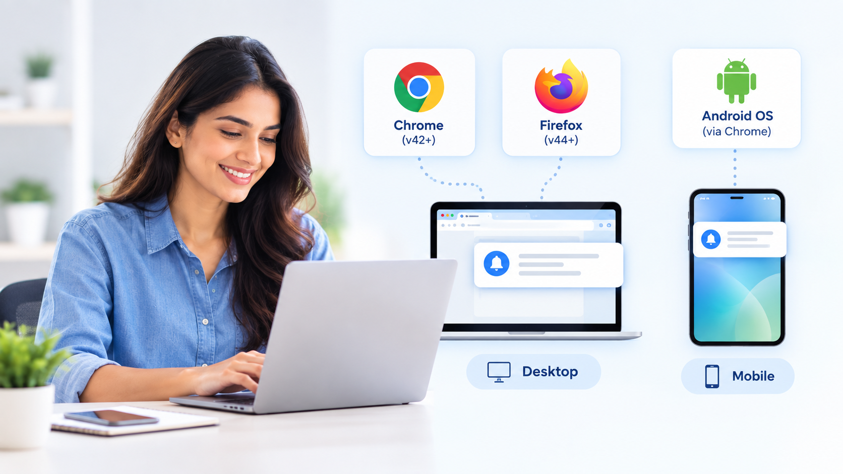 Plumb5 browser notification support across Chrome and Firefox on desktop and Android