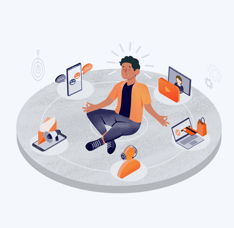 Real Estate Lead Generation concept with a person managing digital marketing, social media, and client outreach.